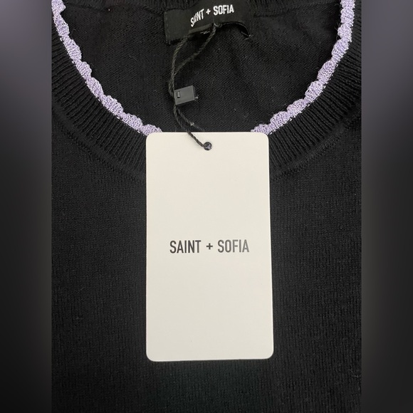 Saint+Sofia Scalloped Edge Crew Neck Sweater, Black and Purple, Women’s M, NWT - Picture 7 of 14